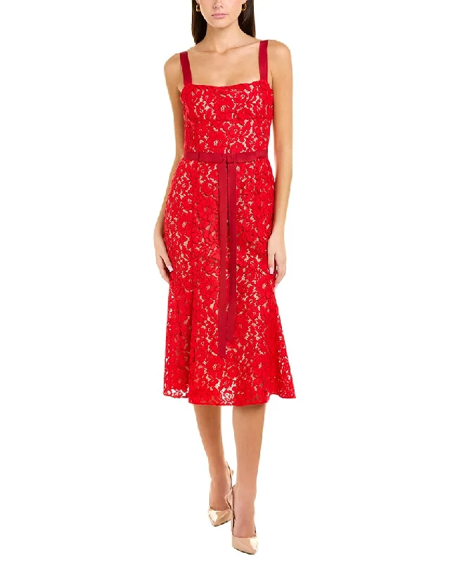 Trendy midi dresses for casual beach walks-Oscar de la Renta Lace Midi Dress