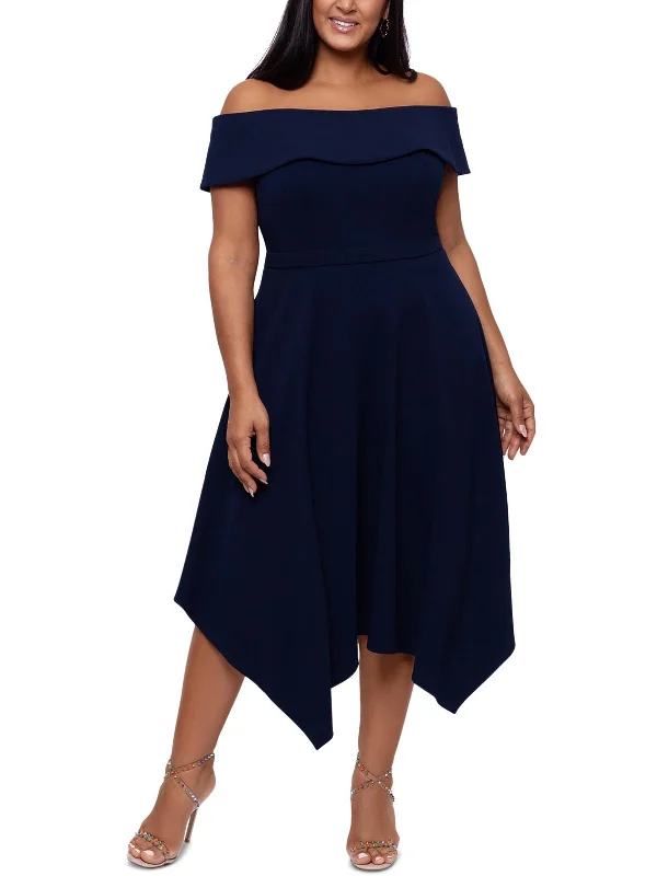 Midi dresses for a summer evening stroll-Plus Womens Handerkerchief Hem Midi Sheath Dress