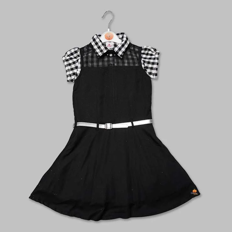 Midi dresses for a casual Sunday outing-Black Checked Girls Midi With Soft Fabric