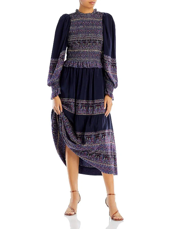 Midi dresses with crochet designs-Adella Womens Printed Calf Midi Dress