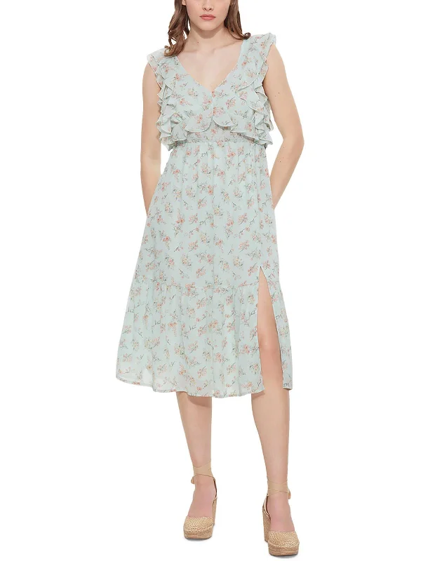 Midi dresses for relaxed beach days-Womens Chiffon Floral Midi Dress