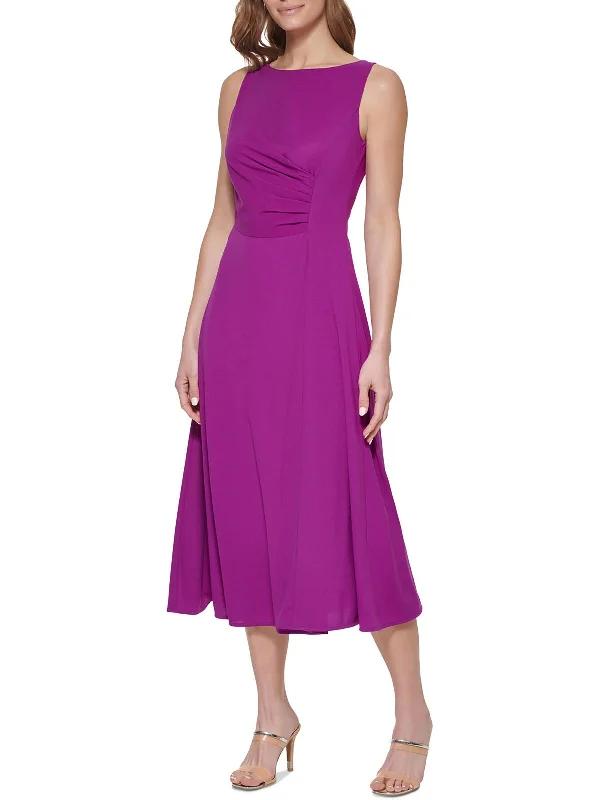 Comfortable midi dresses for running errands-Womens Ruched Midi Fit & Flare Dress