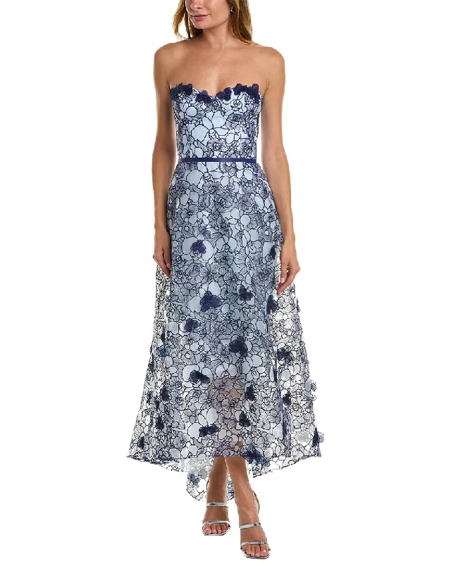 Midi dresses for intimate dinner parties-Marchesa Notte Embroidered Lace Midi Dress