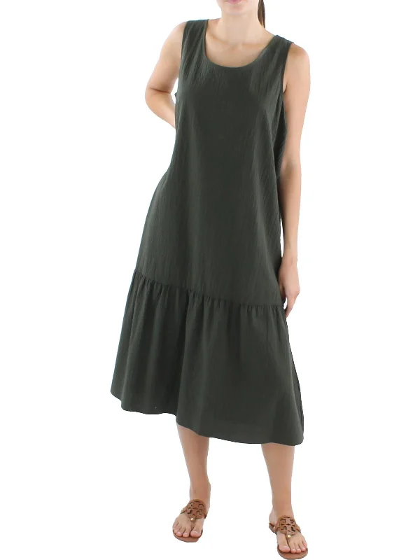 Midi dresses for a casual Sunday outing-Womens Crinkle Midi Shift Dress