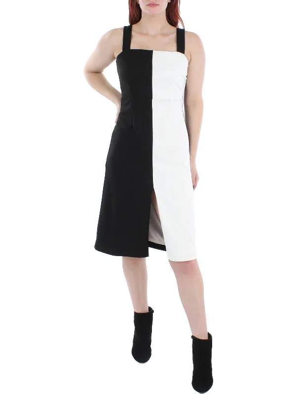 Casual midi dresses for everyday wear-Womens Colorblock Knee-Length Midi Dress