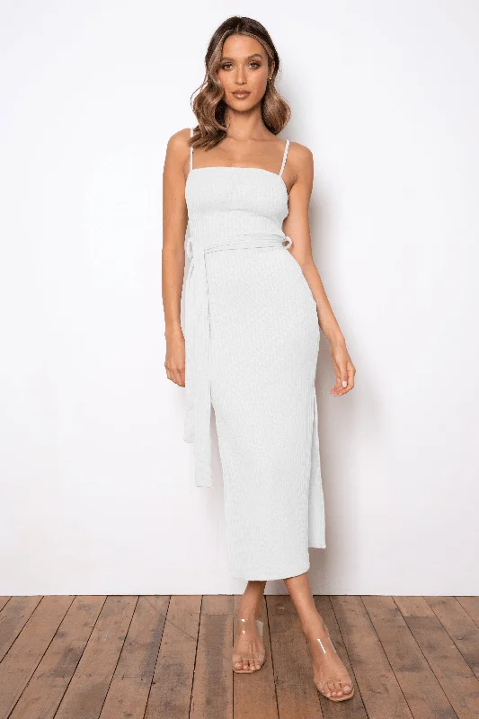 Midi dresses for an elegant afternoon event-Rib Midi Dress - White