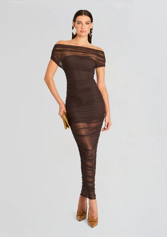 Elegant midi dresses with detailed lacework-Noel Mesh Midi Dress