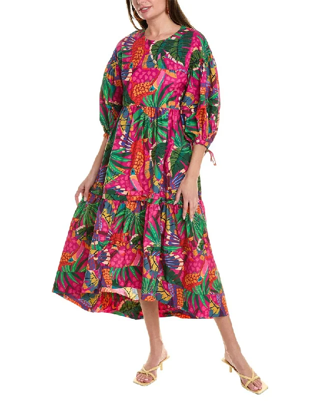 Midi dresses with dramatic sleeves-FARM Rio Painted Toucans Midi Dress