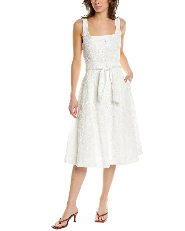 Midi dresses for the holiday season-Elie Tahari Embroidered Eyelet Midi Dress