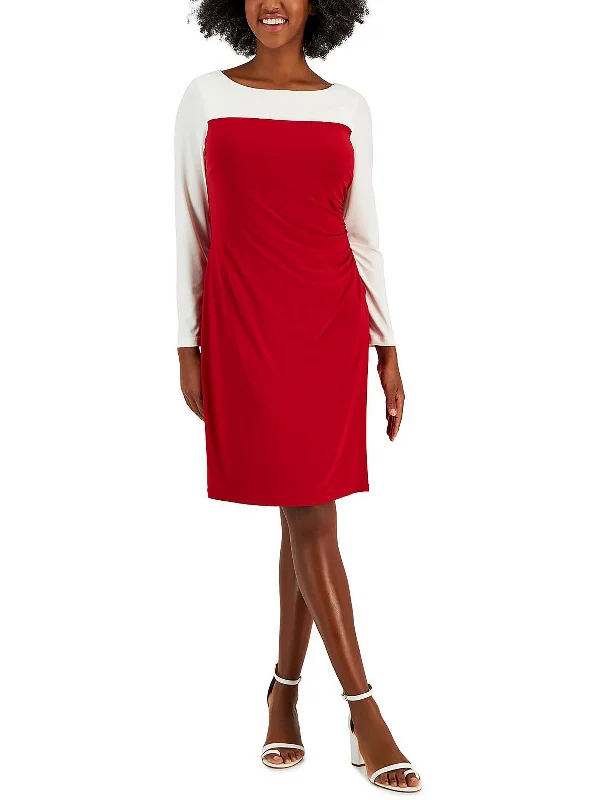 Stylish midi dresses for art gallery events-Womens Color Block Midi Shift Dress