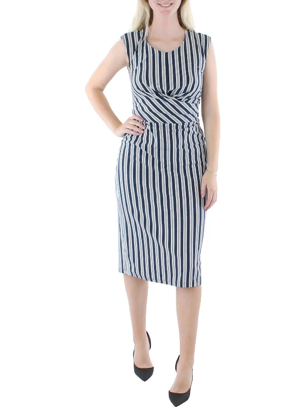 Midi dresses with soft, breathable fabrics-Womens Striped Calf Midi Dress