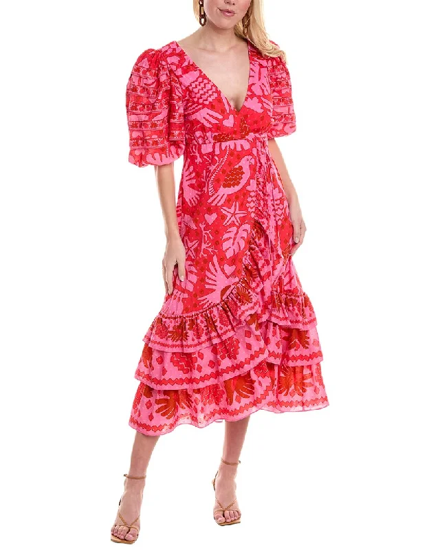 Midi dresses for casual family events-FARM Rio Jungle Scarf Red Wrap Midi Dress