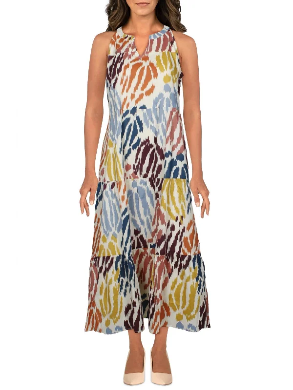 Midi dresses for dinner parties-Womens Printed Halter Midi Dress