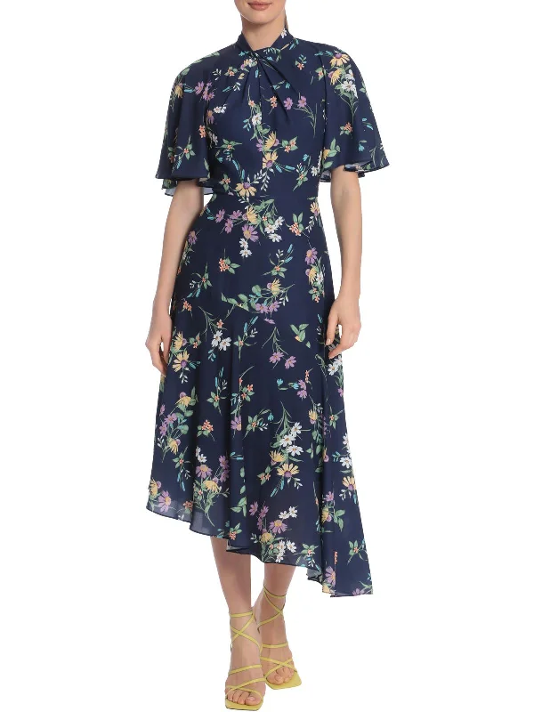 Midi dresses with a chic wrap-around design-Womens Floral Calf Midi Dress