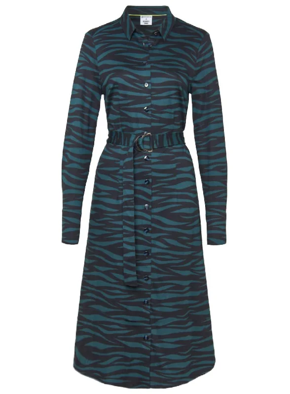 Midi dresses with floral embroidery-Kate Green Zebra Print Midi Shirtdress In Black Multi