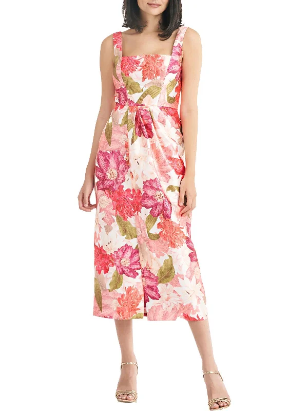 Stylish midi dresses for art gallery events-Frankie Womens Floral Calf Midi Dress