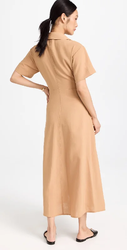 Stylish midi dresses for dinner dates-A.L.C. Women Florence Raffia Tan Insert Pleated Skirt Midi Dress