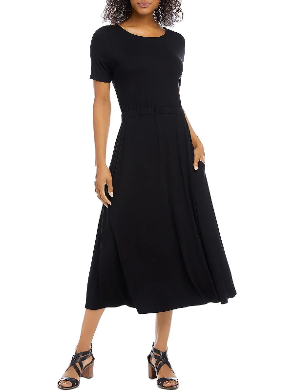 Midi dresses for lunch with friends-Artisan Womens Crewneck Short Sleeve Midi Dress