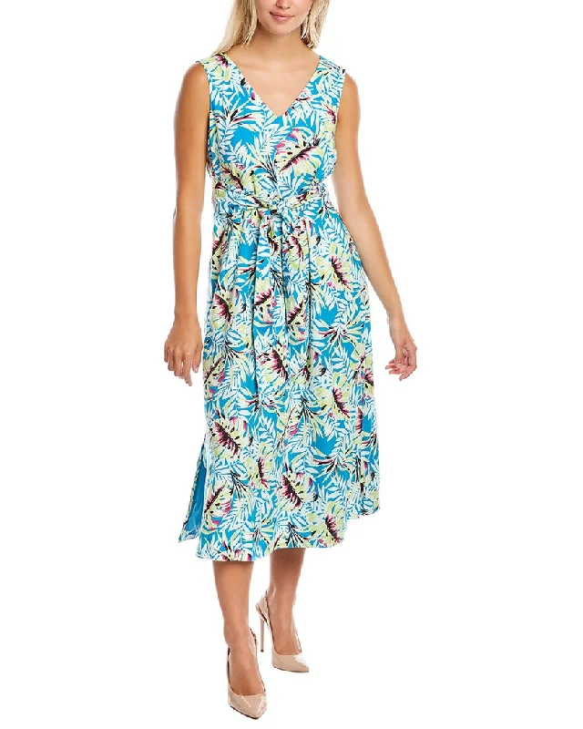 Trendy midi dresses for date nights-Anne Klein Tropical Linen-Blend Midi Dress