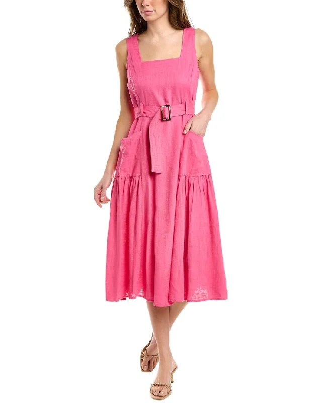 Comfortable midi dresses for afternoon outings-Maison Tara Belted Linen-Blend Midi Dress