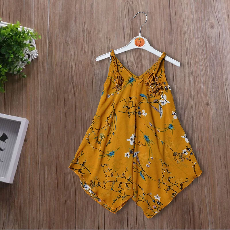 Midi dresses for family reunions-Mustard Printed Girls Midi