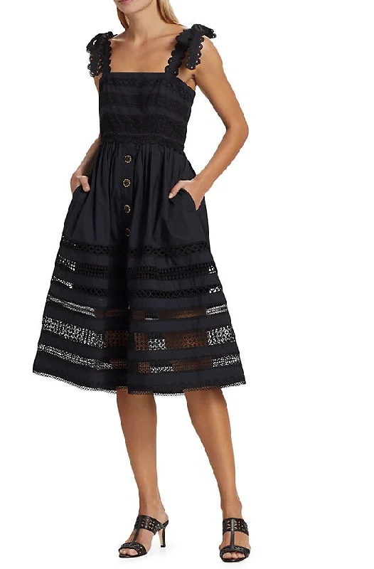 Midi dresses for an afternoon cocktail-Cara Cara Women's Nidhi Embroidered Square Neck Sleeveless Midi Dress Black