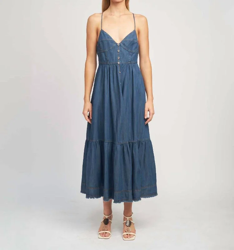 Trendy midi dresses for casual shopping trips-Denim Midi Dress In Blue