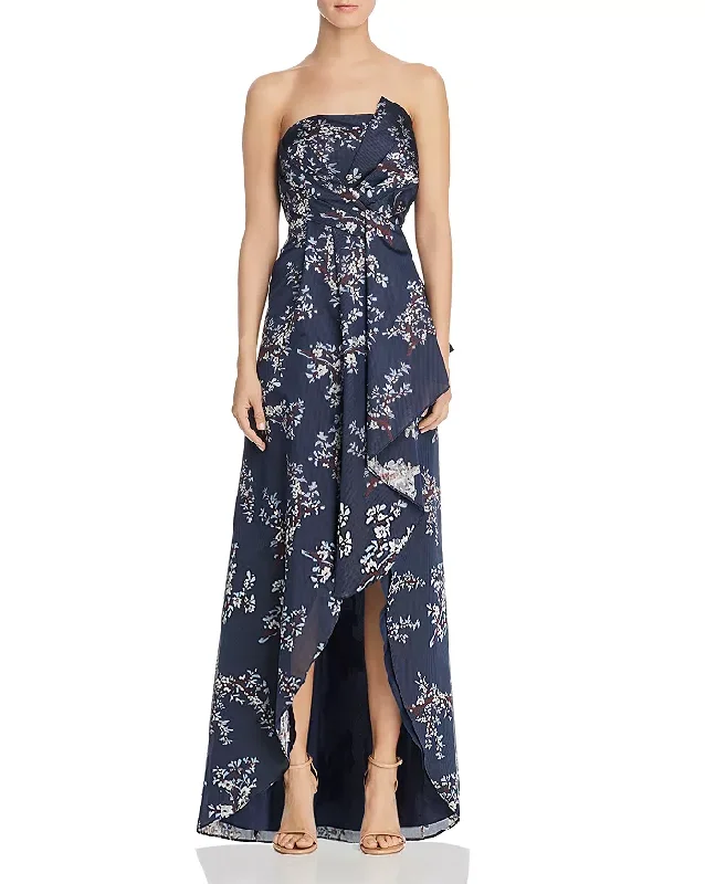 Evening dress with luxurious design-10 - aidan mattox navy floral strapless high low gown