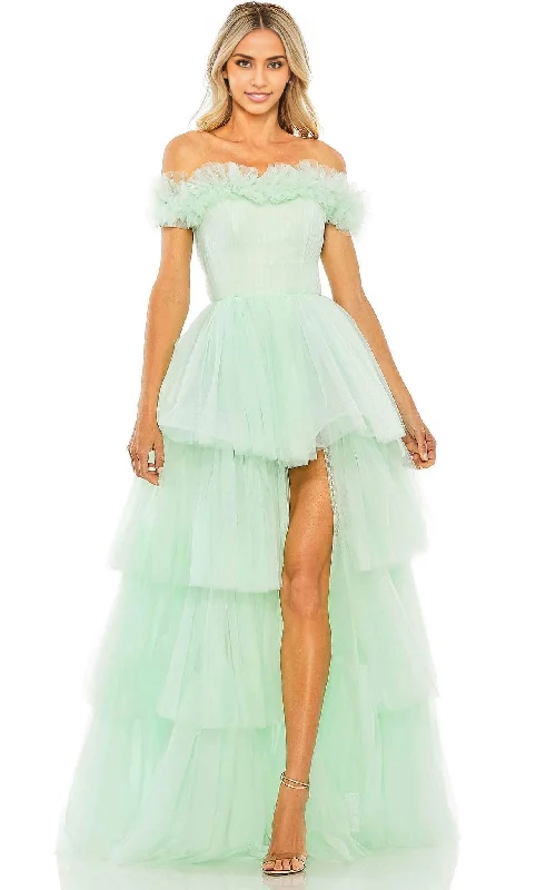 Chic evening dress for summer party-A-Line Princess Off-Shoulder High Low Tier Tulle Long Prom Gown