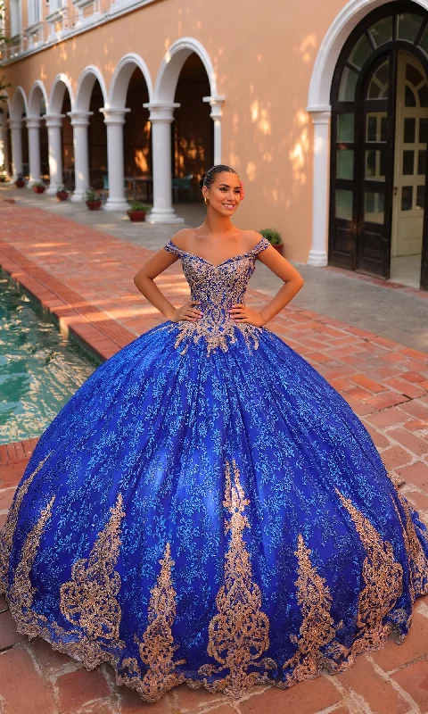 Evening dress with luxurious beading-Ball Gown Quinceanera Dresses Princess Dress Royal Blue Off Shoulder With Appliques