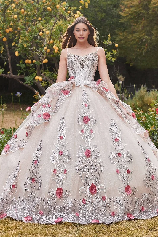 Elegant evening dress for formal gathering-Corset Style Champagne Lace Quinceanera Ball Gown - Quinceanera Dress