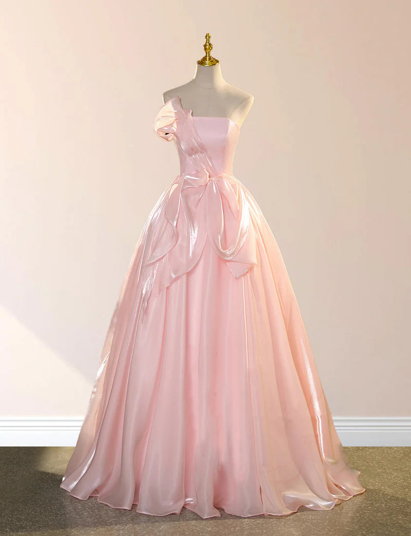 Evening dress for spring wedding-Elegant Shiny Pink Organza Ball Gown Quinceanera Dresses