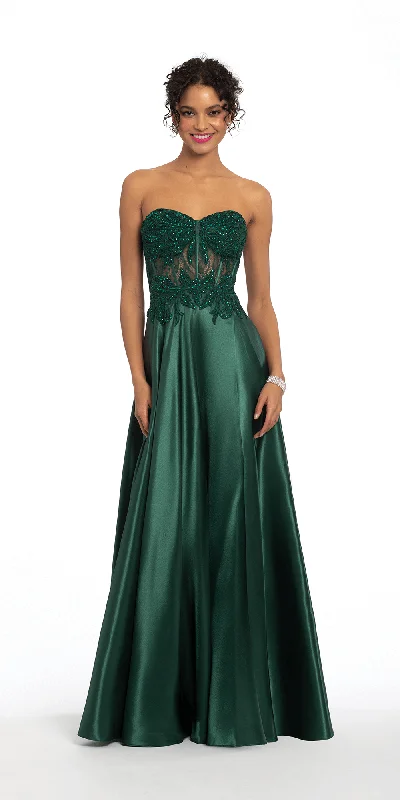 Evening dress for chic affair-Embroidered Illusion Satin Sweetheart Ballgown with Pockets