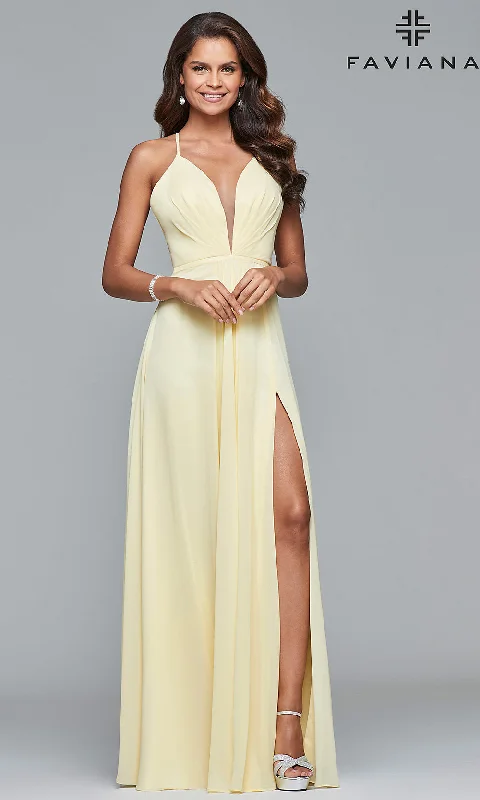 Evening dress for formal occasion-Faviana Plunging Neckline Corset Back Formal Gown