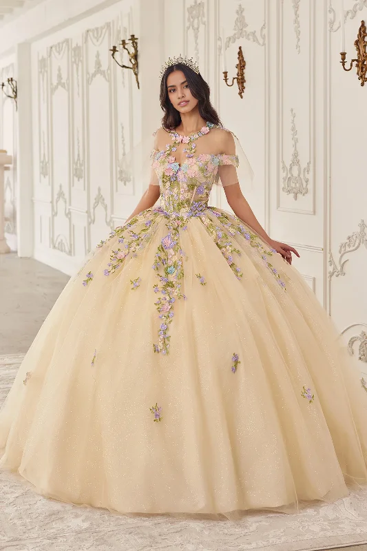 Evening dress for elegant garden party-Floral Off Shoulder Ball Gown Quinceanera Dresses Princess Dress