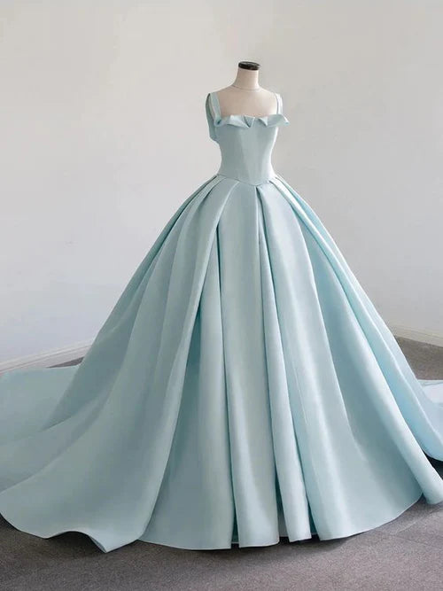 Evening dress with dramatic flair-Light Blue Satin Long Ball Gown Quinceanera Dresses Princess Dress