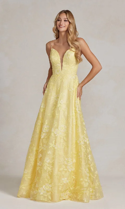 Evening dress for chic event-Long Yellow Prom Ball Gown with Deep V-Neck