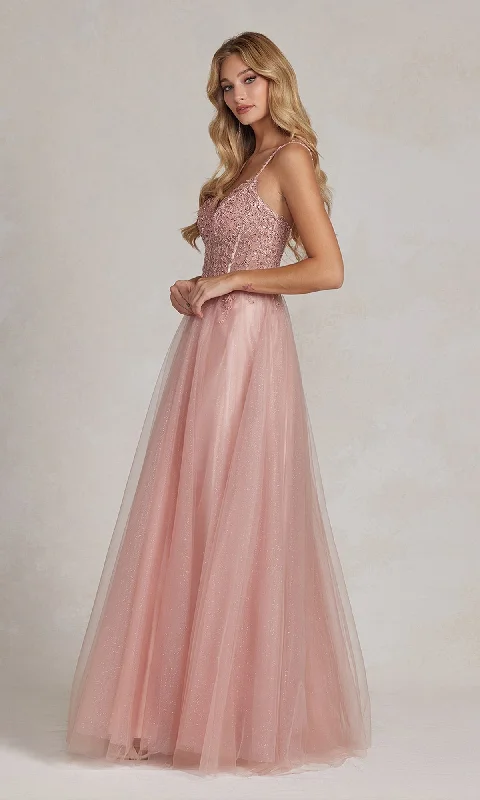 Evening dress with stunning fabric-Beaded-Bodice Rose Gold Long Prom Ball Gown