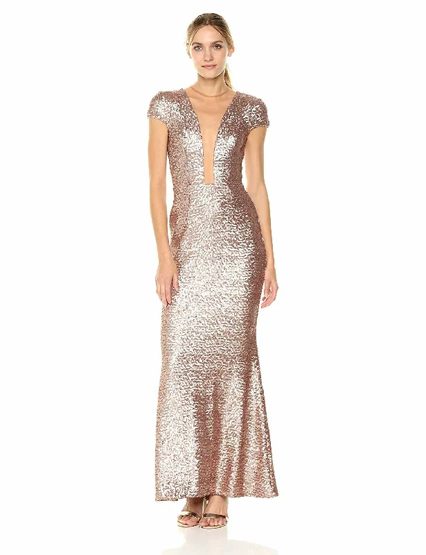 Evening dress with tailored design-DRESS THE POPULATION-MICHELLE SEQUIN GOLD GOWN