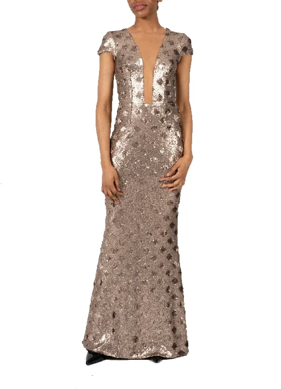 Evening dress with beaded bodice-DRESS THE POPULATION-MICHELLE SEQUIN GOWN