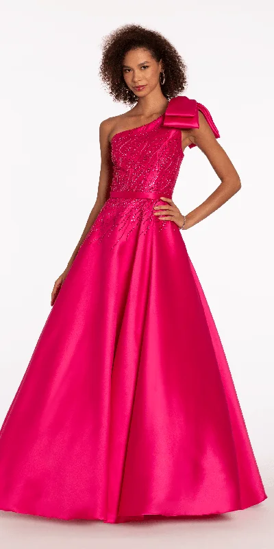 Evening dress for fabulous affair-Mikado Beaded One Shoulder Ballgown with Bow