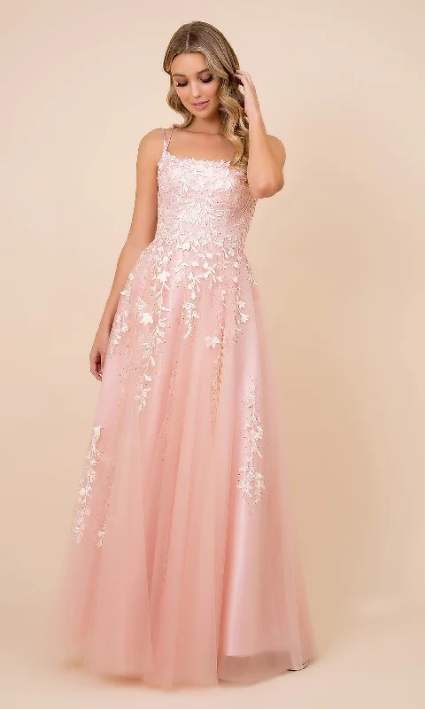 Evening dress with sophisticated design-Embroidered Strappy-Back Tulle Ball Gown for Prom