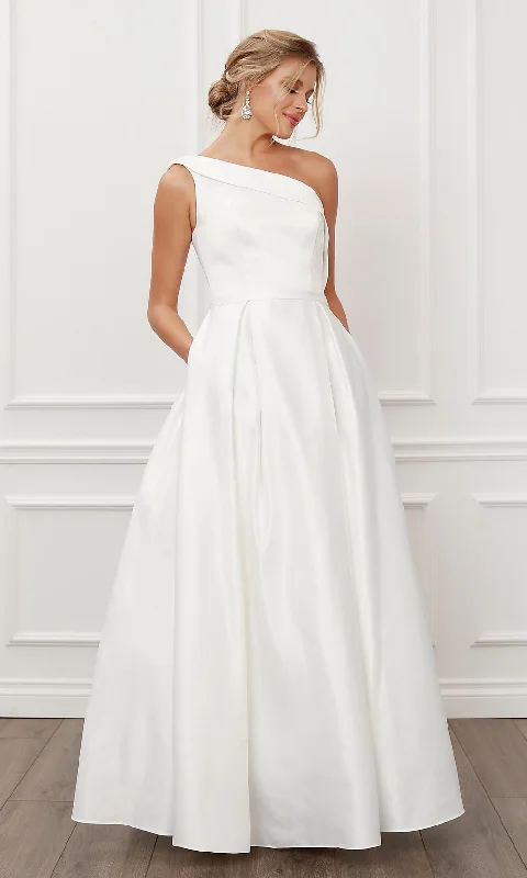 Evening dress for sophisticated occasion-Prom One-Shoulder Long White Ball Gown with Pockets