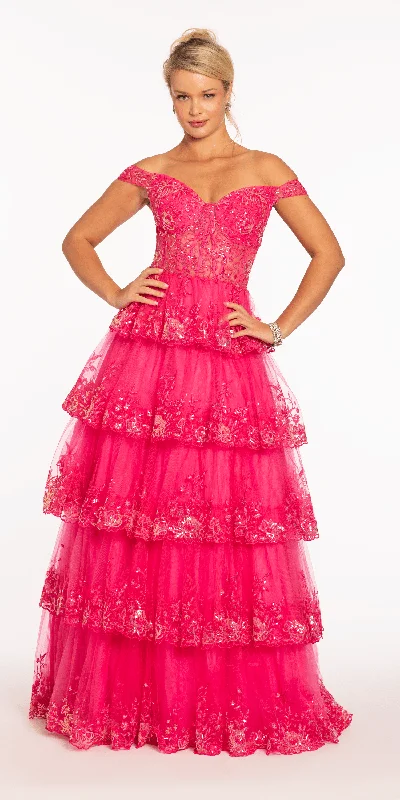 Evening dress for fabulous celebration-Off the Shoulder Embellished Tiered Corset Ballgown