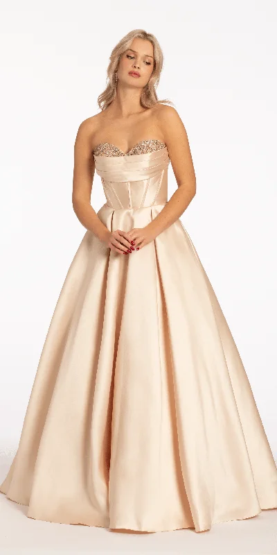 Evening dress for celebratory evening-Pleated Mikado Beaded Ballgown with Pockets