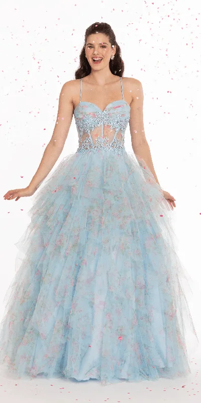 Evening dress for lavish gathering-Print Sweetheart Corset Lace Up Back Ballgown