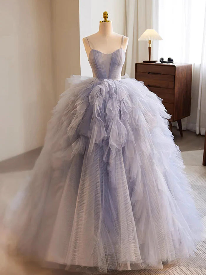 Evening dress for contemporary weddings-Quinceanera Dress Tulle Long Prom Gown Long Sweet Dress