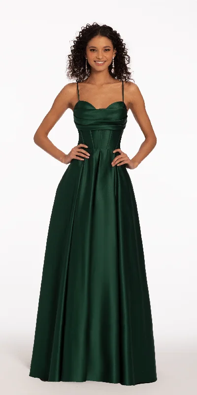 Elegant evening dress with lace-Satin Pleated Sweetheart Lace Up Ballgown with Pockets