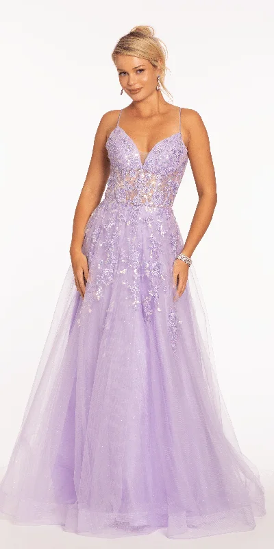 Evening dress for luxurious gathering-Sweetheart Plunging Mesh Corset Ballgown with Embellished Appliques