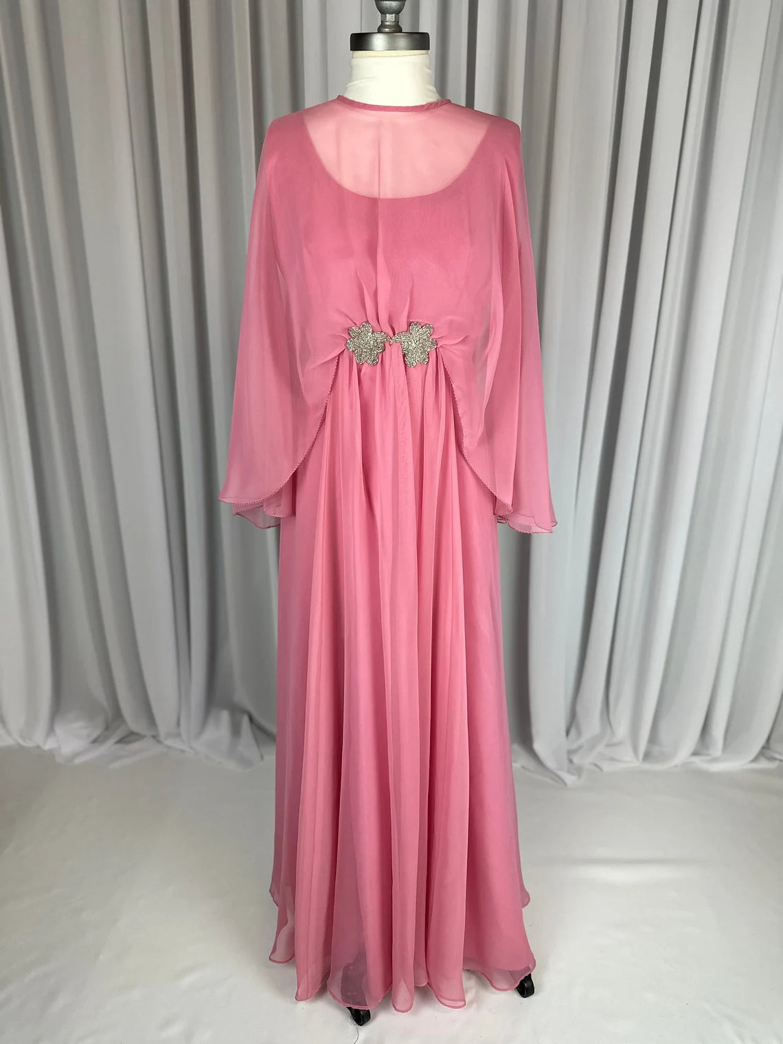 Evening dress with asymmetrical skirt-Vintage 1980s Rose Pink Chiffon Mother of the Bride Dresse Formal Long Modest Gown